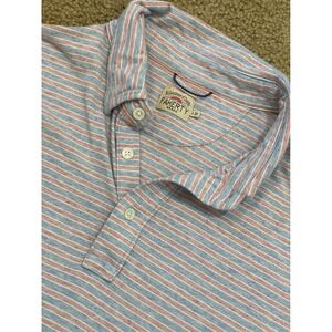 Faherty Mens Large Polo Shirt Blue Red Striped Pima Cotton Modal Short Sleeve